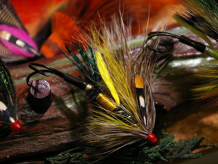 Steve Silverio's Tube Fly - Steve Silverio had a very beautiful display in front of his tying station. I took a number of photos, but this was my favorite because of the colors and the contrast. He was tying with a unique hair materials he imports from Iceland. Beautiful stuff. It shimmers like polar bear.
